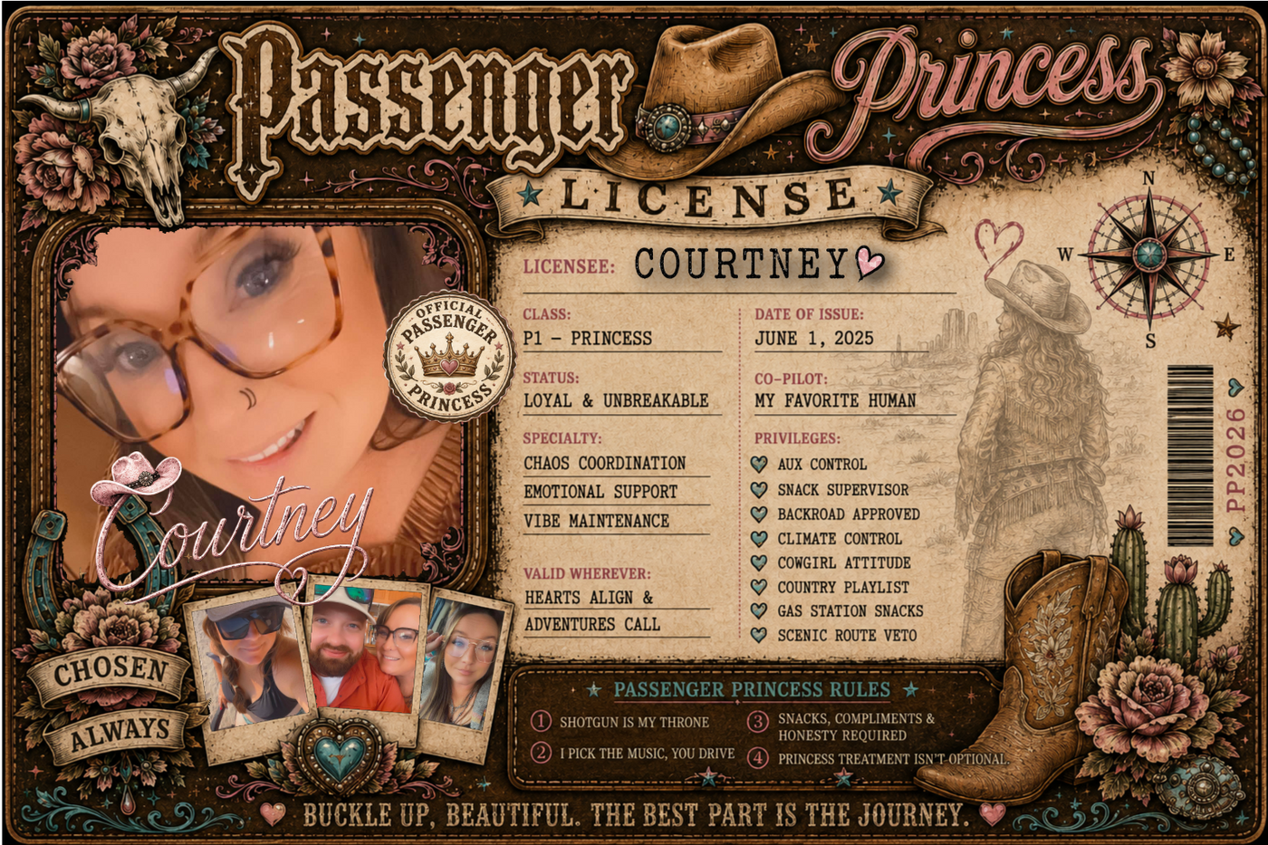 Custom Passenger Princess Licenses & Personalized Car Gifts — Handcrafted by Vibe Rantz Designs